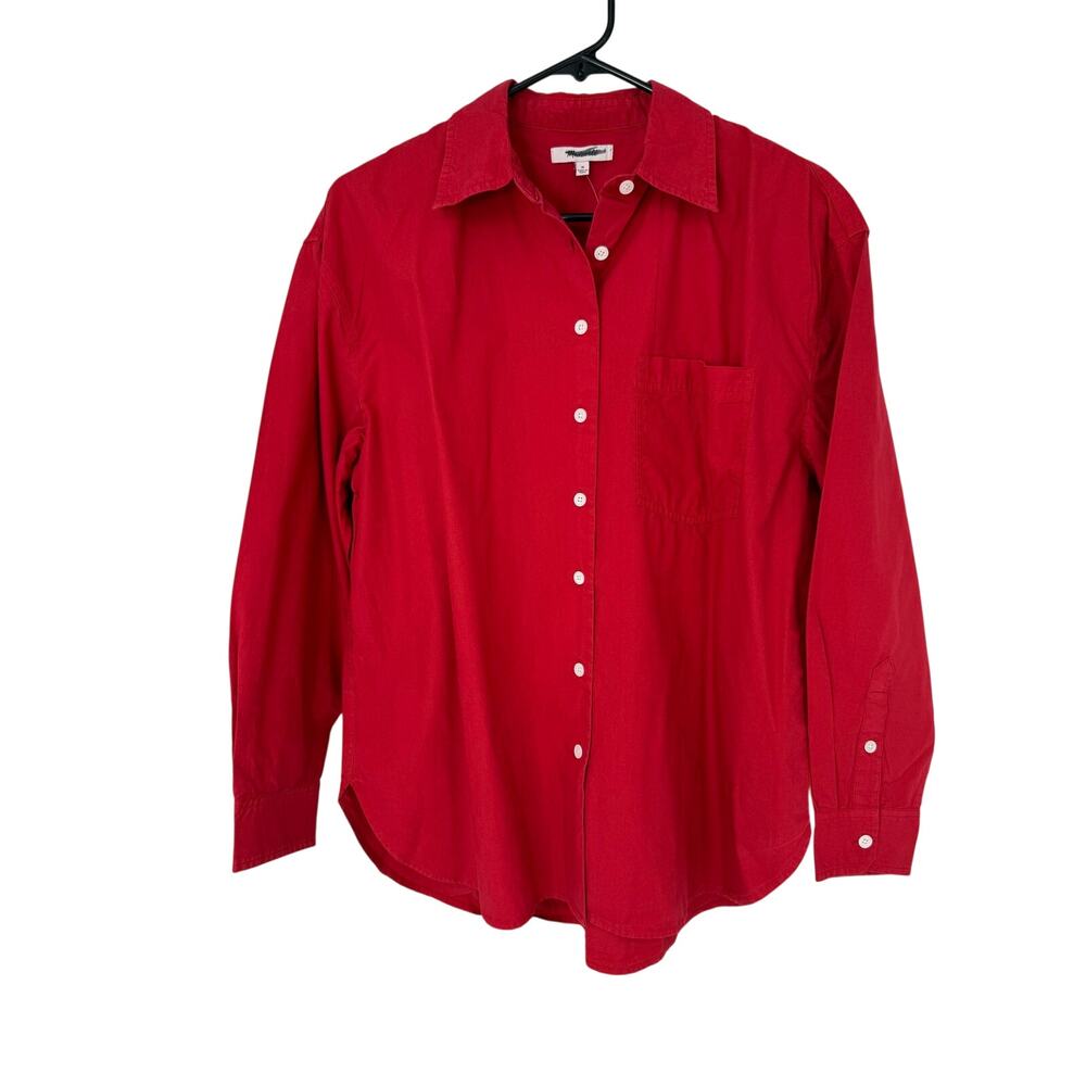 NWT Madewell The Easy Shirt in Poplin Cherry Red Button-Up Oversized Cotton M - Picture 4 of 10